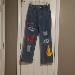 Stylish Blue Jeans with Unique Graphics Desings Size M